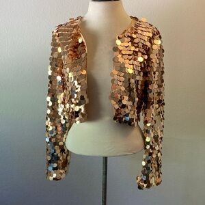 Kensie Rose Gold Sequin Cropped Festival Party Kimono Medium